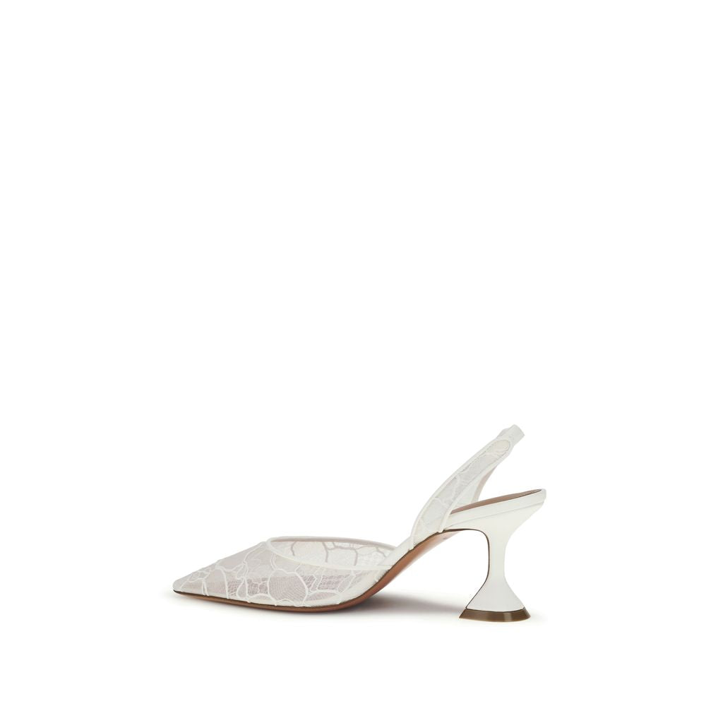 Amina Muaddi White Fabric High Heel Pumps - Holli Lace Pumps