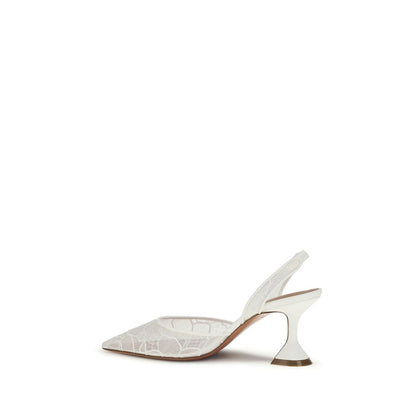 Amina Muaddi White Fabric High Heel Pumps - Holli Lace Pumps