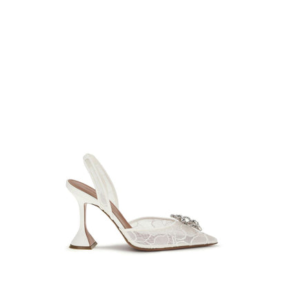 Amina Muaddi Rosie White Ivory Lace-Embellished Slingback Pumps