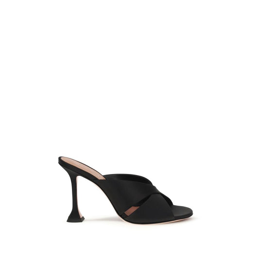 Amina Muaddi Black Silk Sandals - Salma Mules