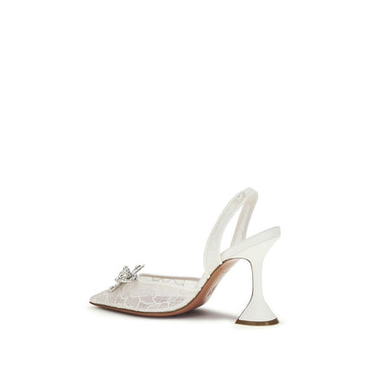 Amina Muaddi Rosie White Ivory Lace-Embellished Slingback Pumps