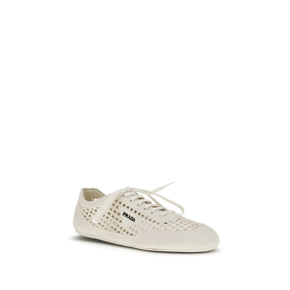 Prada Ivory Collapse Crochet Laced Sneakers