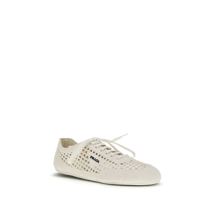 Prada Ivory Collapse Crochet Laced Sneakers