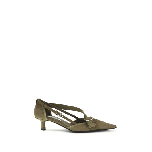 Prada Military Green Mid Heel Canvas Pumps