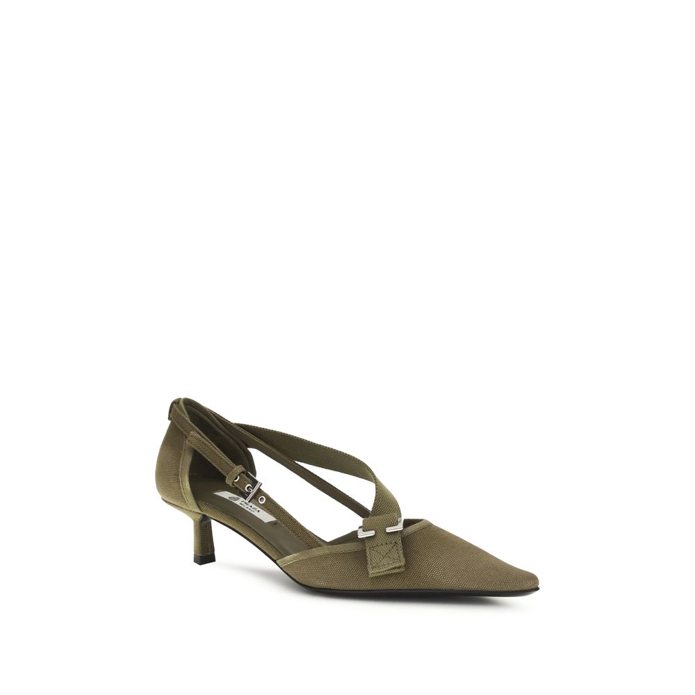 Prada Military Green Mid Heel Canvas Pumps