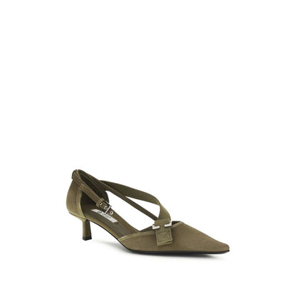 Prada Military Green Mid Heel Canvas Pumps