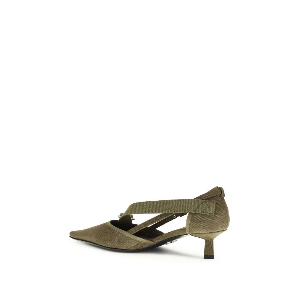 Prada Military Green Mid Heel Canvas Pumps