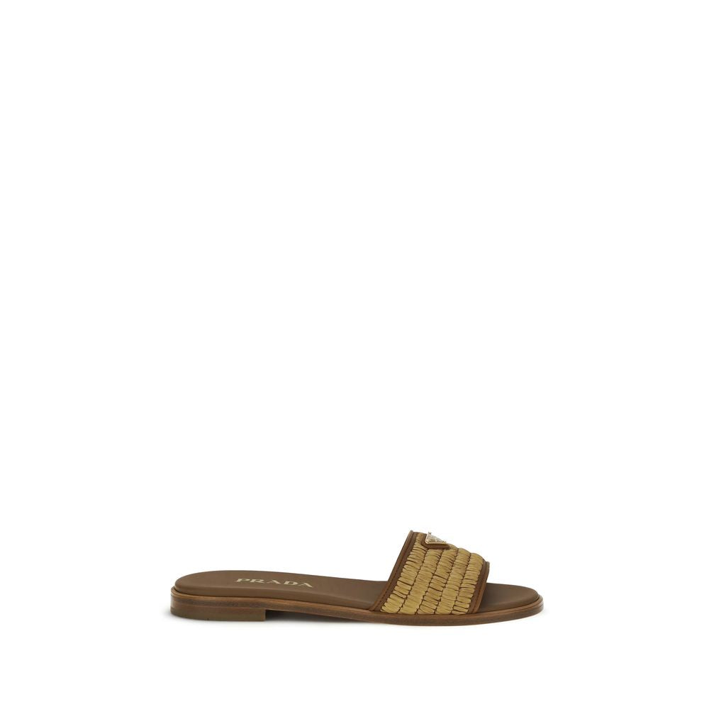 Prada Brown Raffia Slip-On Sandals