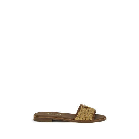 Prada Brown Raffia Slip-On Sandals