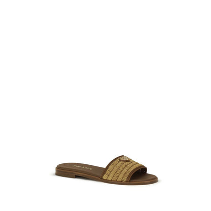 Prada Brown Raffia Slip-On Sandals