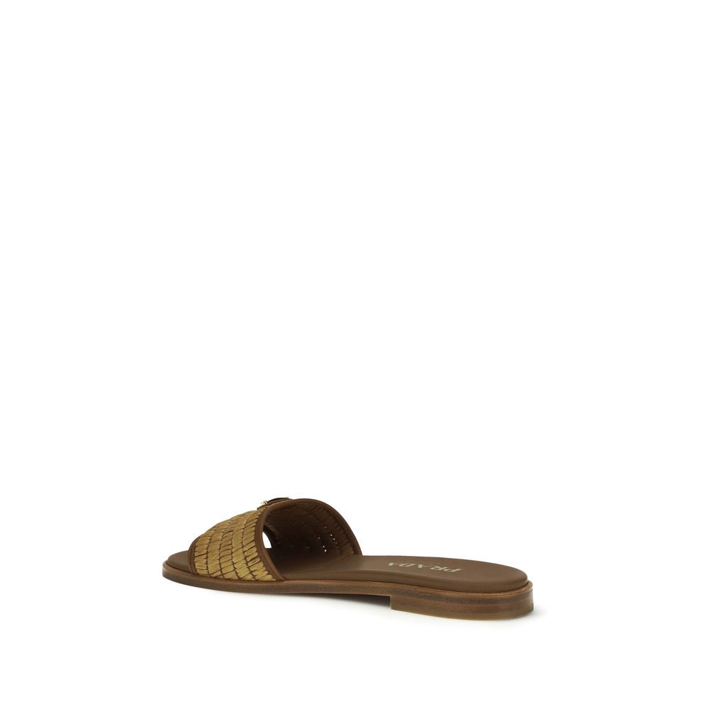 Prada Brown Raffia Slip-On Sandals