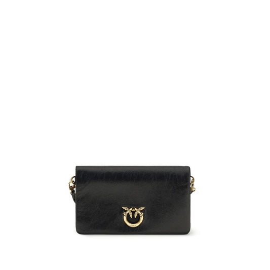PINKO Black Goatskin Love Click Soft Horizontal Mini Shoulder Bag