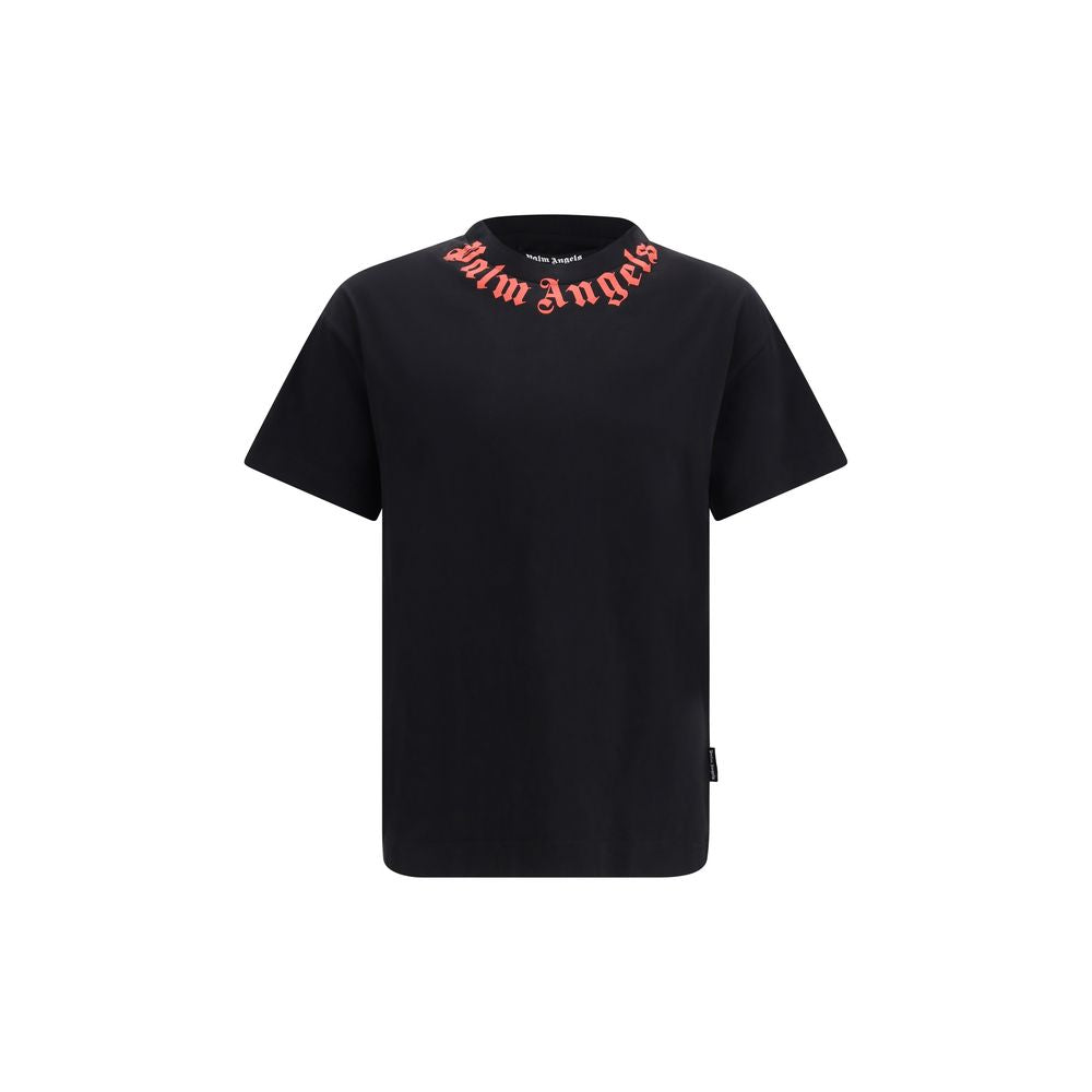 Palm Angels Neck Logo Black Cotton T-Shirt