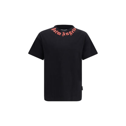 Palm Angels Neck Logo Black Cotton T-Shirt
