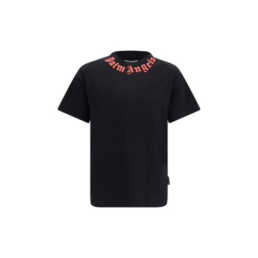 Palm Angels Neck Logo Black Cotton T-Shirt