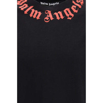 Palm Angels Neck Logo Black Cotton T-Shirt