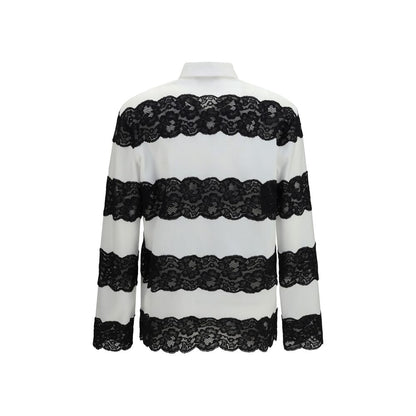 Dolce & Gabbana White & Black Lace Cotton Polo Shirt