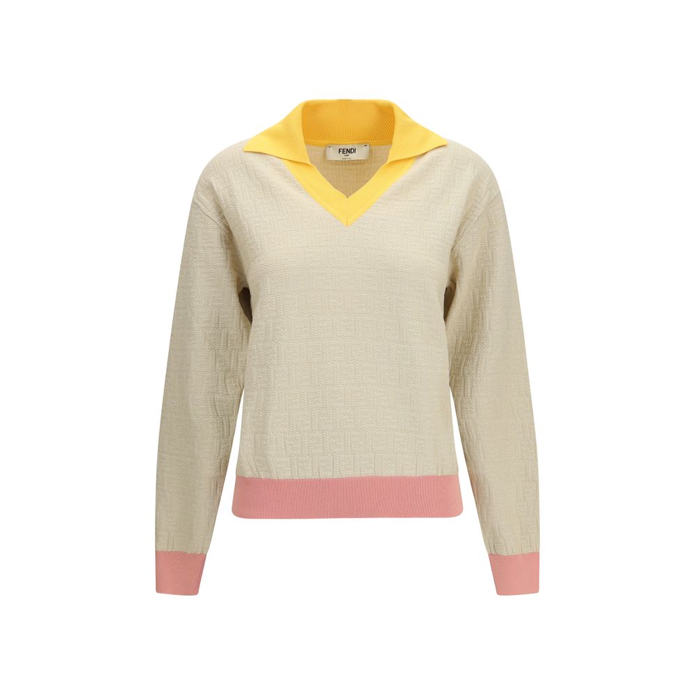 Fendi Beige FF Color Block Sweater for Women
