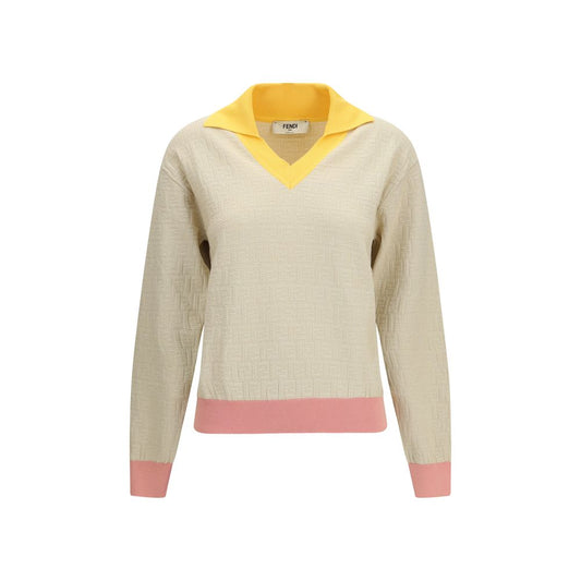 Fendi Beige FF Color Block Sweater for Women