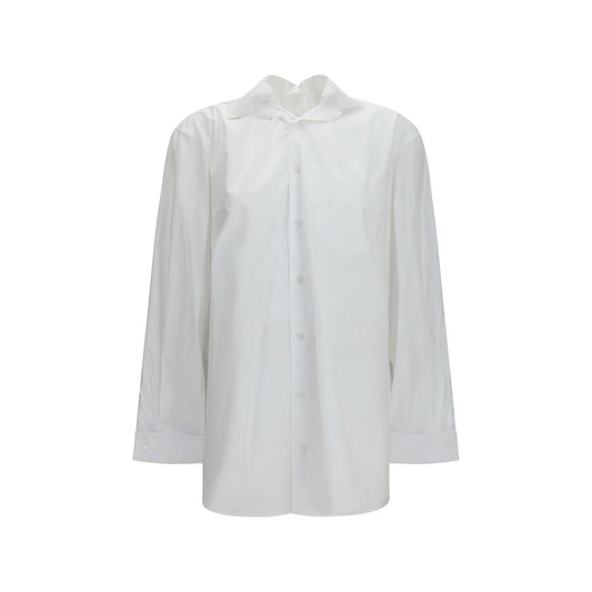 ALAINPAUL White Cotton Shirt with Elasticated Collar