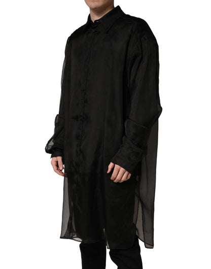 Dolce & Gabbana Black Ruffle Detail Semi Sheer Shirt Jacket