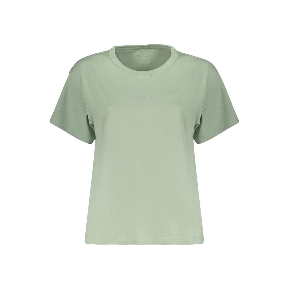 Pepe Jeans Green Cotton T-Shirt with Rhinestone Detailing