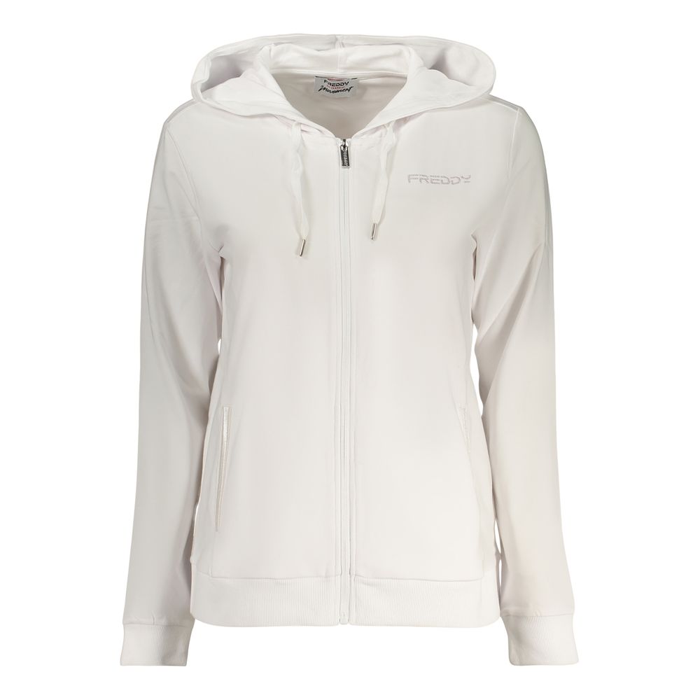 Freddy White Cotton Zip-Up Hooded Sweatshirt