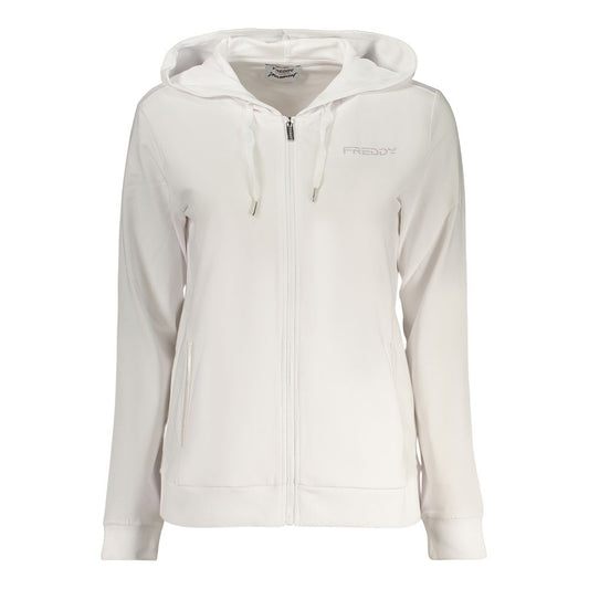 Freddy White Cotton Zip-Up Hooded Sweatshirt