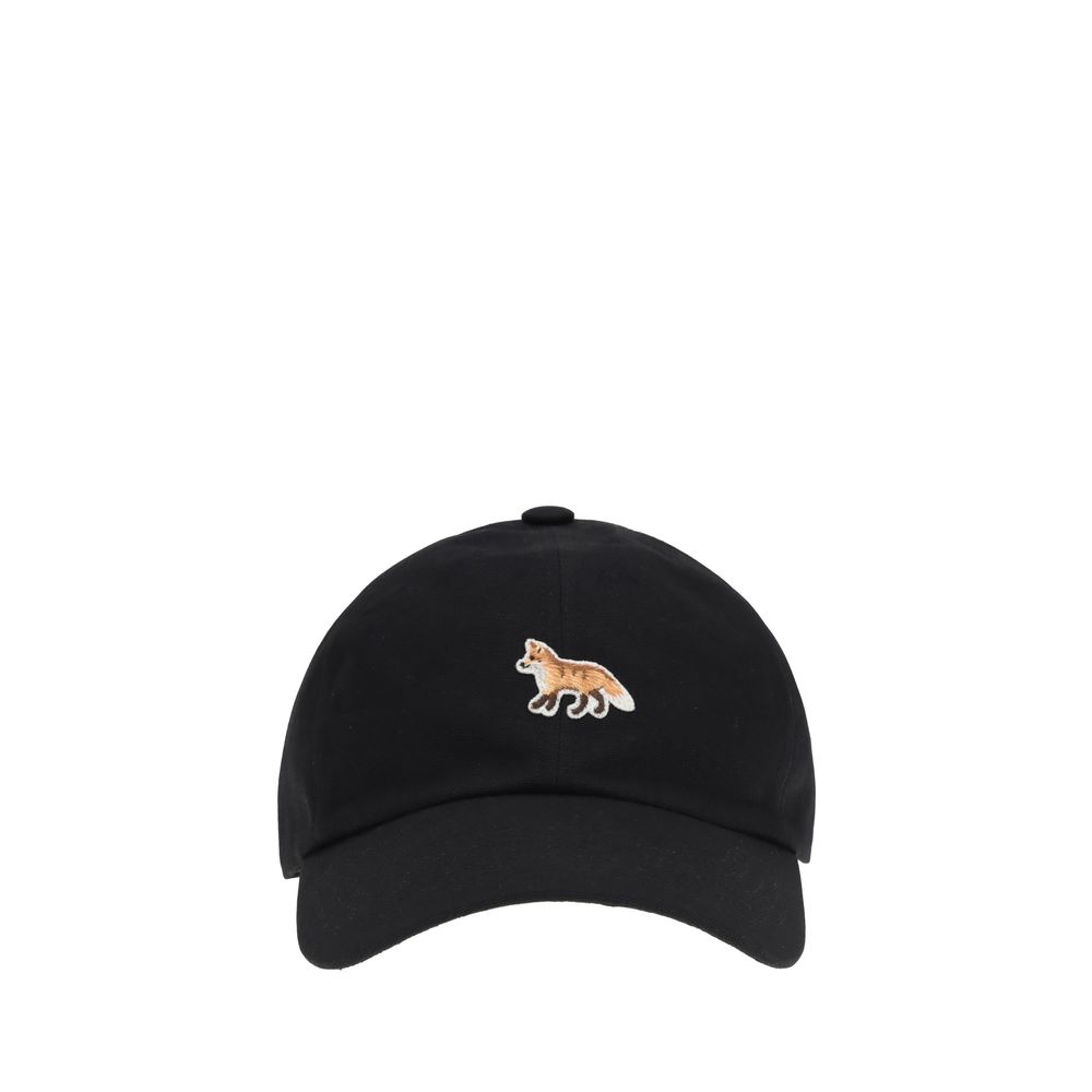 Maison Kitsuné Black Cotton Cap - Fox Baseball Hat