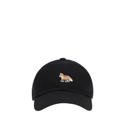 Maison Kitsuné Black Cotton Cap - Fox Baseball Hat