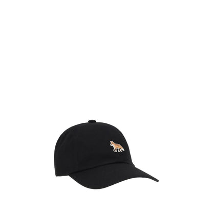 Maison Kitsuné Black Cotton Cap - Fox Baseball Hat