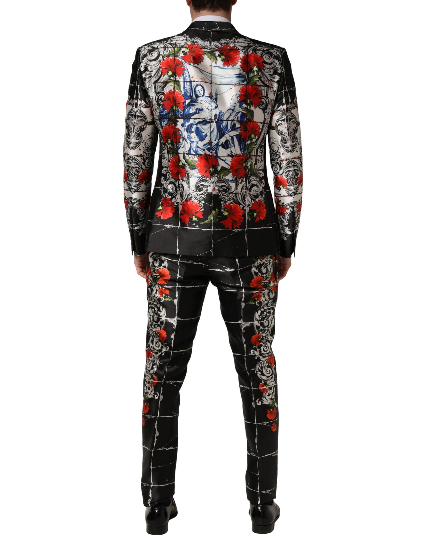 Dolce & Gabbana Black Floral  Formal 3 Piece Silk  Suit - Torero Carnation Print