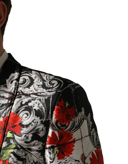 Dolce & Gabbana Black Floral  Formal 3 Piece Silk  Suit - Torero Carnation Print
