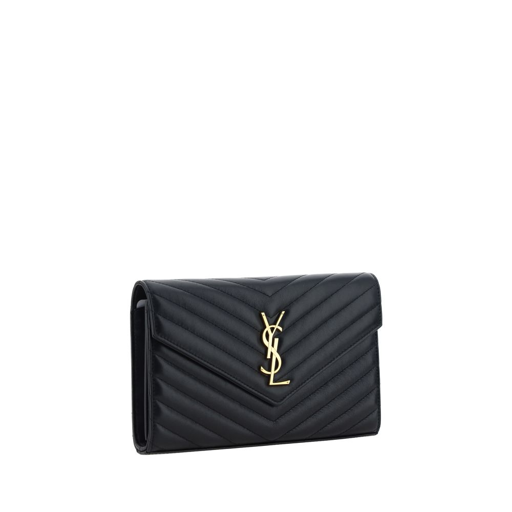 Saint Laurent Black Lamb Leather Monogram Shoulder Bag