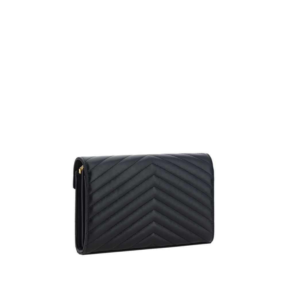 Saint Laurent Black Lamb Leather Monogram Shoulder Bag