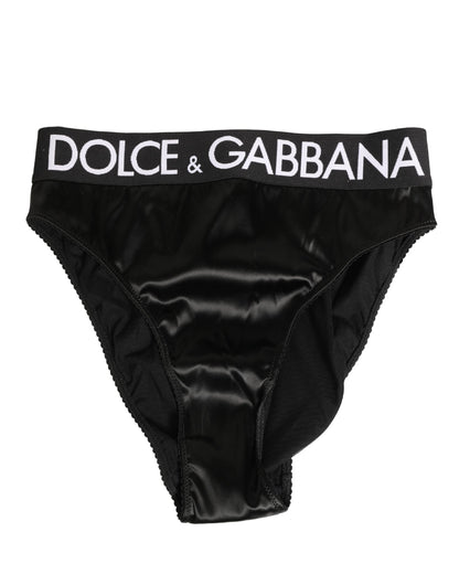 Dolce & Gabbana Black Satin High-Waist Brief