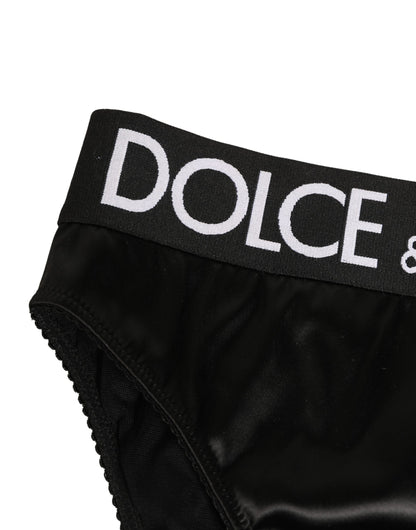 Dolce & Gabbana Black Satin High-Waist Brief