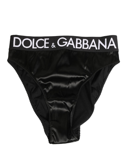 Dolce & Gabbana Black Satin High-Waist Brief
