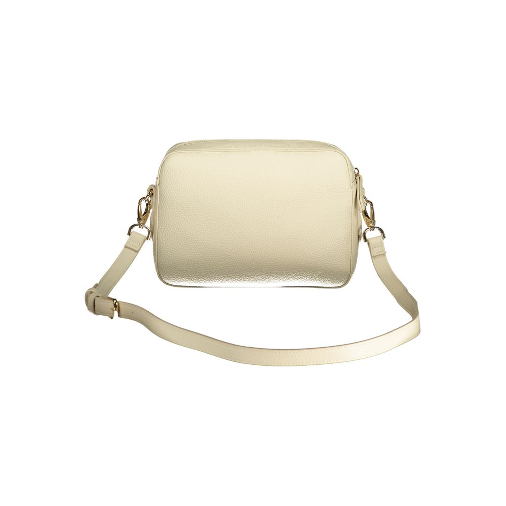 Mario Valentino Beige Leather-Finish Handbag with Logo Detail