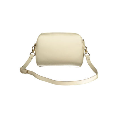 Mario Valentino Beige Leather-Finish Handbag with Logo Detail