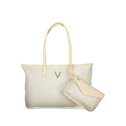 Mario Valentino Beige Leather-Finish Handbag with Adjustable Strap