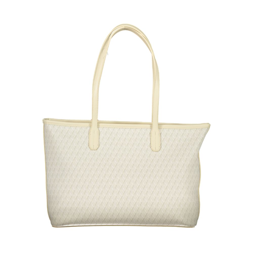 Mario Valentino Beige Leather-Finish Handbag with Adjustable Strap