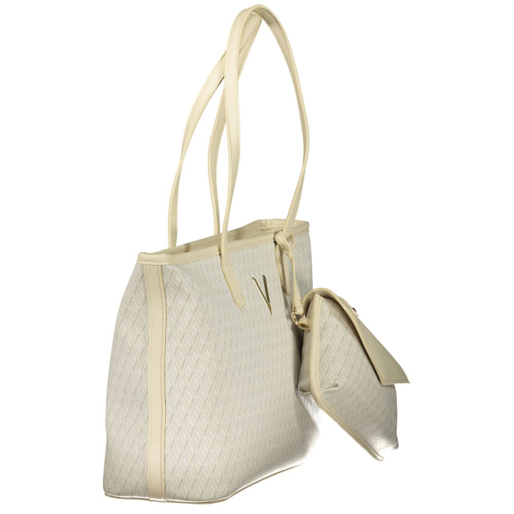 Mario Valentino Beige Leather-Finish Handbag with Adjustable Strap