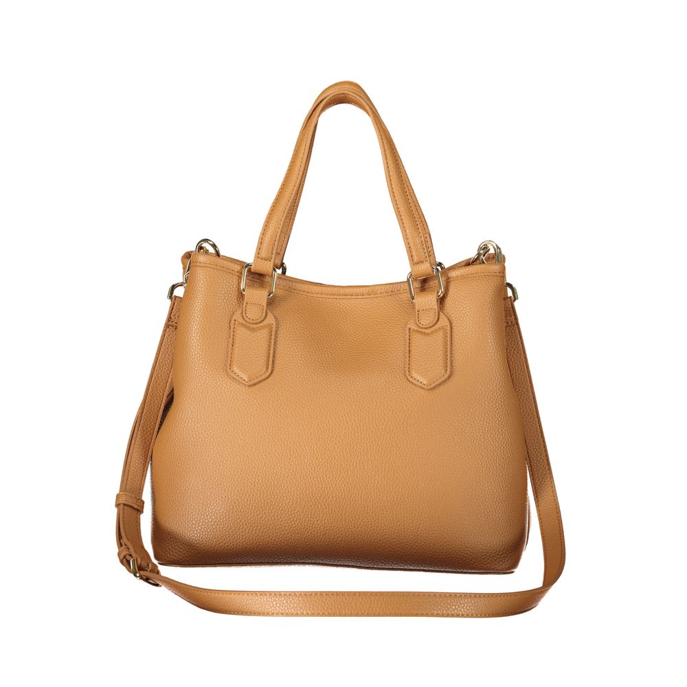 Mario Valentino Brown Leather-Finish Handbag with Logo Detail
