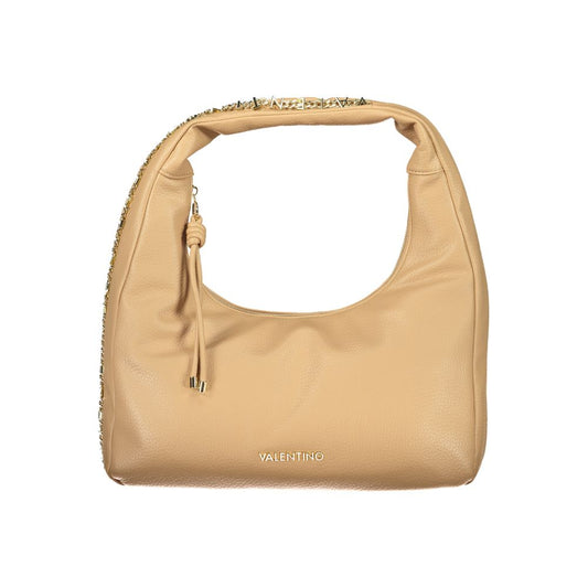 Mario Valentino Beige Leather-Finish Handbag with Contrasting Details