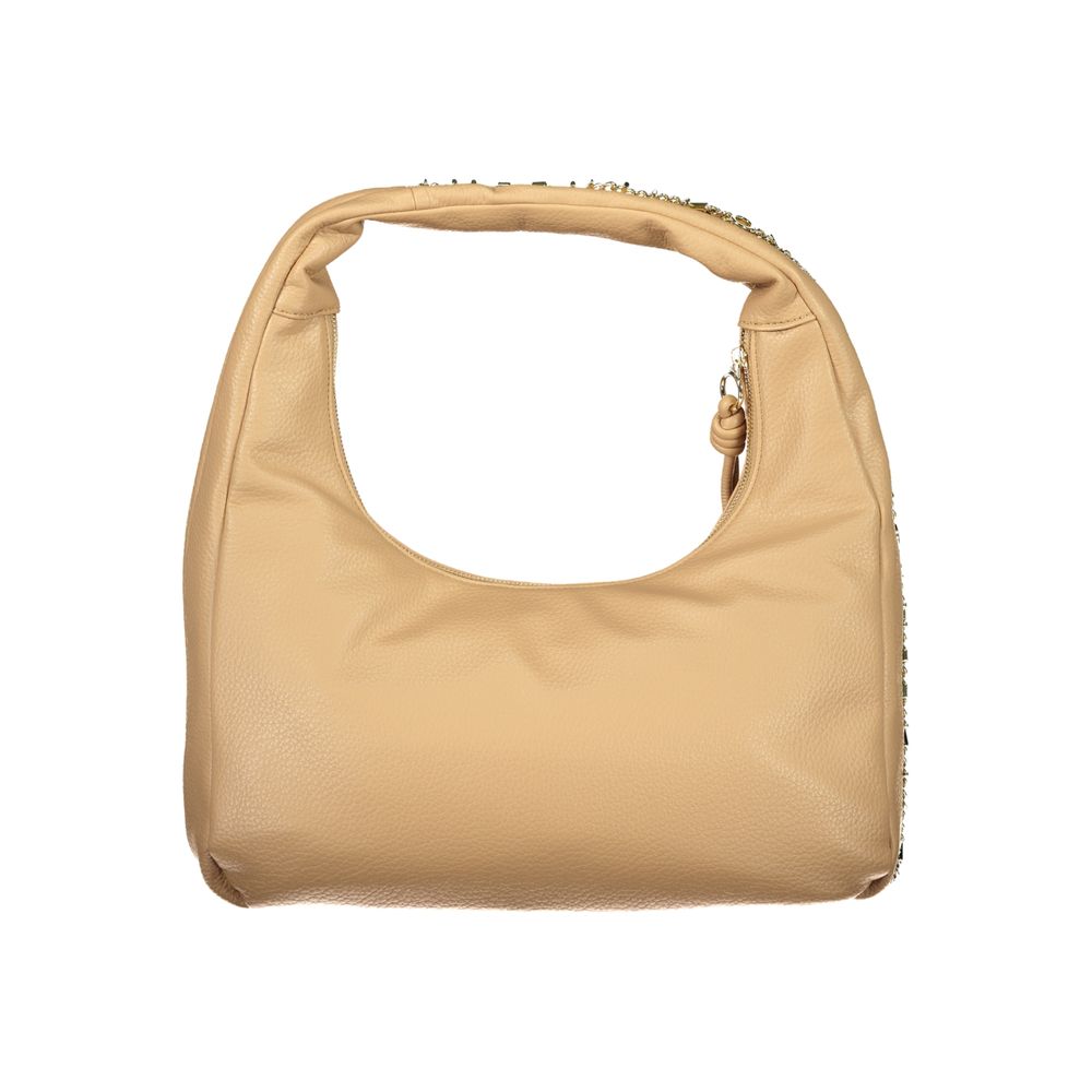 Mario Valentino Beige Leather-Finish Handbag with Contrasting Details