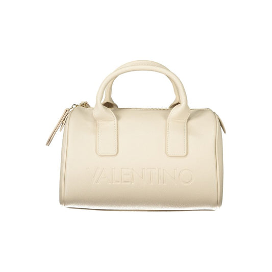 Mario Valentino Beige Leather-Finish Handbag with Dual Straps