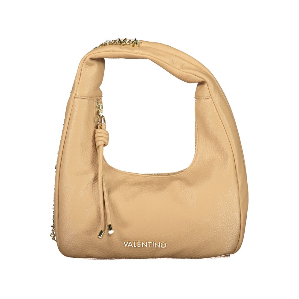 Mario Valentino Beige Leather-Finish Handbag with Contrasting Details