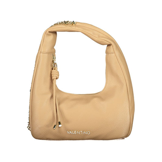 Mario Valentino Beige Leather-Finish Handbag with Contrasting Details
