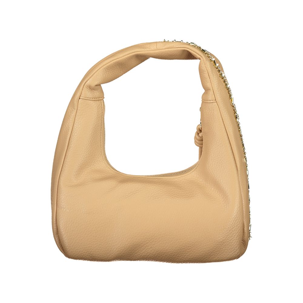 Mario Valentino Beige Leather-Finish Handbag with Contrasting Details
